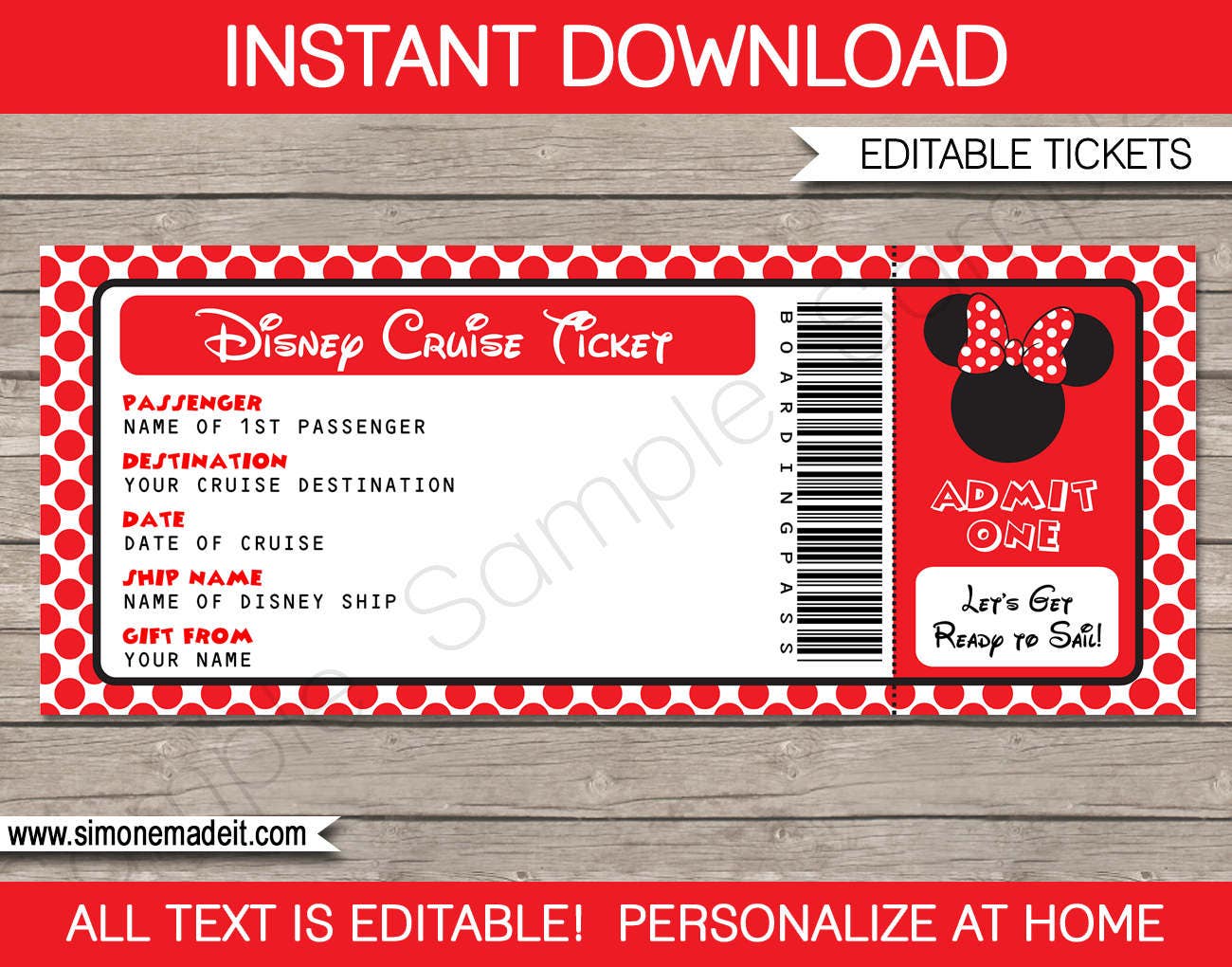 disney cruise ticket red minnie mouse surprise gift ticket etsy