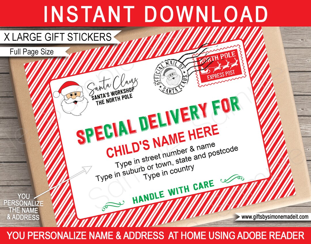 Large Santa Labels Template, Printable Christmas Mail Gift Stickers ...