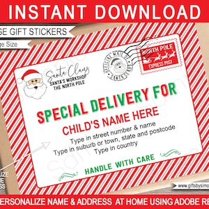 Large Santa Labels Template, Printable Christmas Mail Gift Stickers ...
