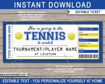 Editable Tennis Ticket Printable Gift Template for Any Occasion - Surprise Tennis Match Tournament Reveal - INSTANT DOWNLOAD - you edit