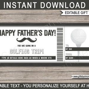 Golf Voucher Coupon Template - Printable Fathers Day Golfing Gift ...