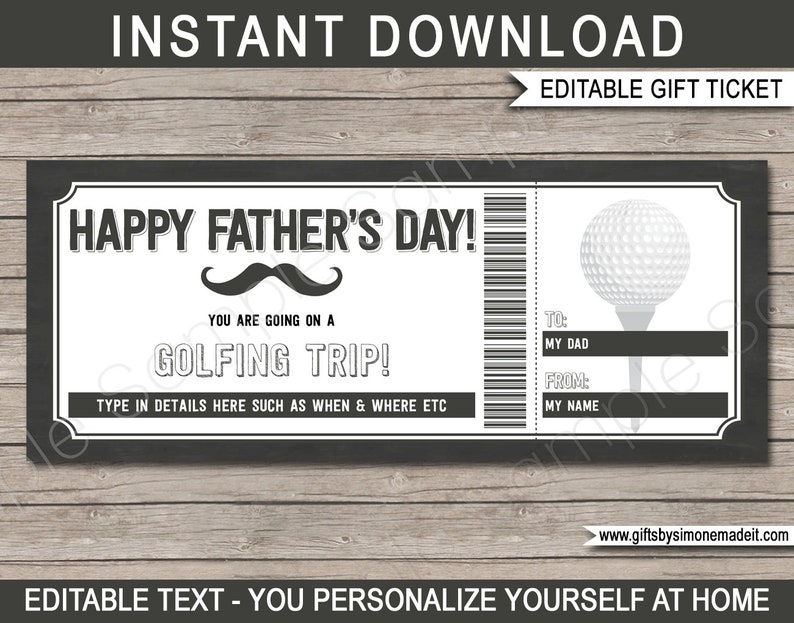 Golf Voucher Coupon Template Printable Fathers Day Golfing Etsy