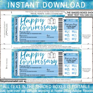 Surprise Anniversary Vacation Travel Ticket Boarding Pass Template, Personalize Holiday Trip Reveal Gift Idea, Plane Car Bus Boat Train Bike image 2