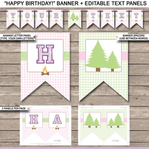 Glamping Party Templates with Invitation Printable Camping Theme Birthday Decoration Package Pack Bundle Set Collection, DIY EDITABLE TEXT image 8