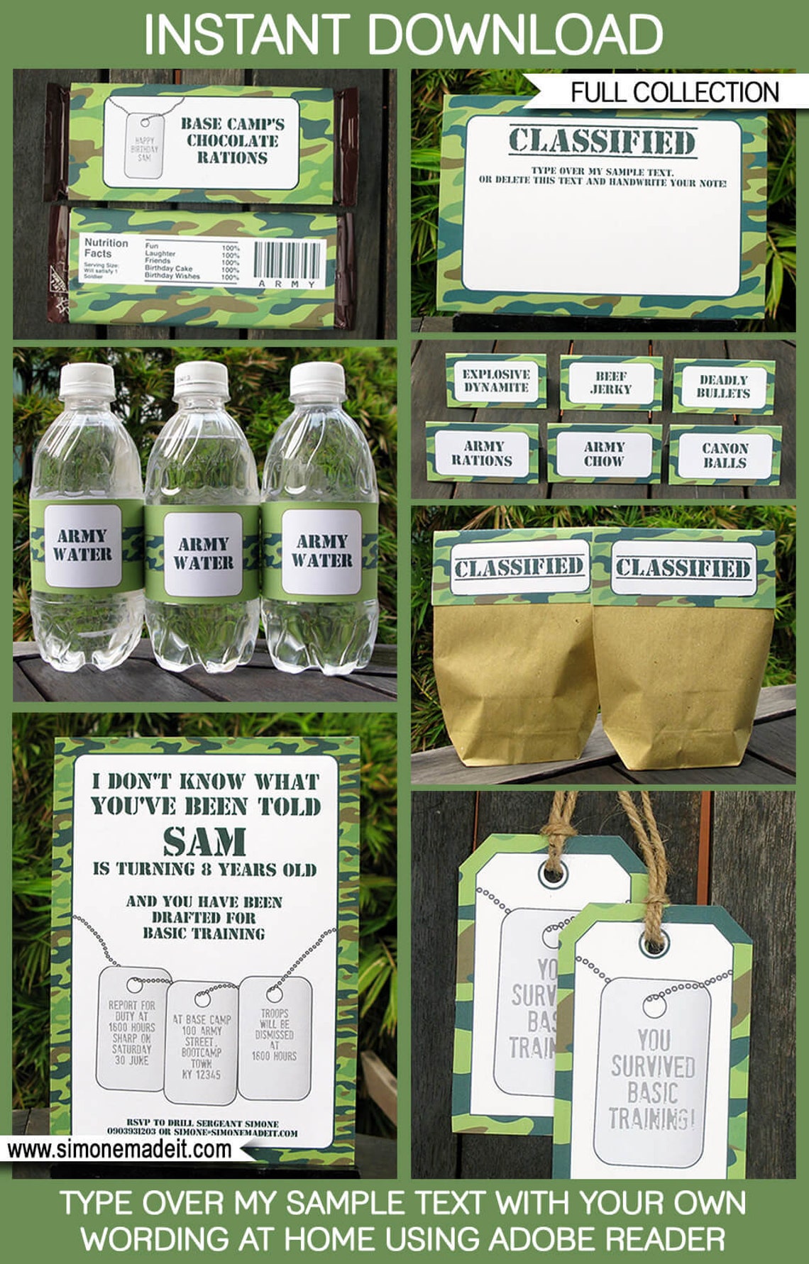 Army Theme Party Template Bundle Invitation Printable - Etsy