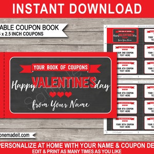 Valentines Day Coupon Book Printable Template Last Minute Gift Voucher Certificate Personalized INSTANT DOWNLOAD with EDITABLE text image 1