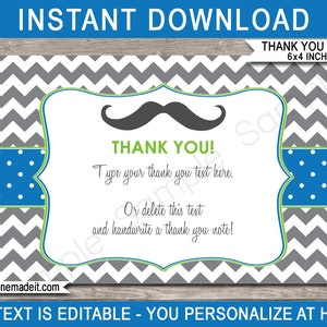 Mustache Party Decorations & Invitation Template Bundle full Package Pack Set Kit Collection INSTANT DOWNLOAD with EDITABLE text image 10