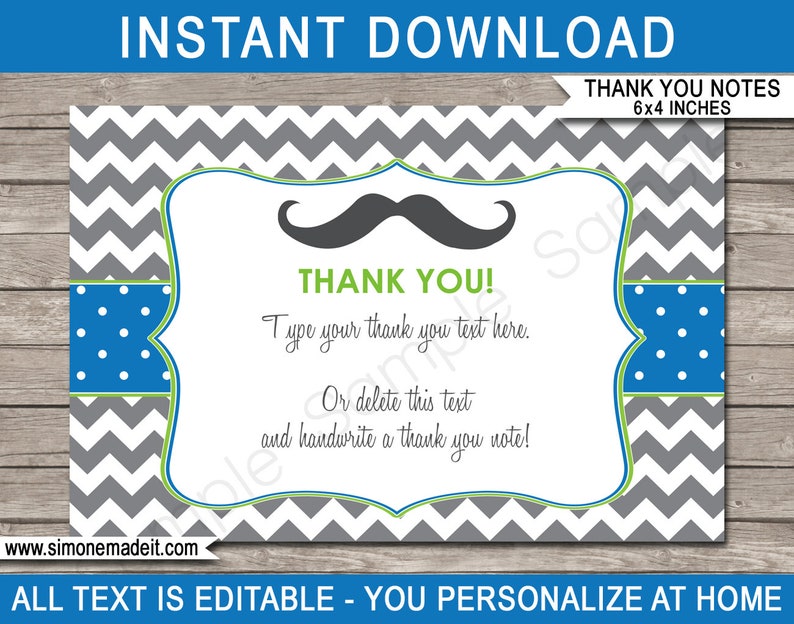 Mustache Party Decorations & Invitation Template Bundle full Package Pack Set Kit Collection INSTANT DOWNLOAD with EDITABLE text image 10