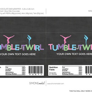 Gymnastics Party Candy Bar Wrappers Template - Birthday Party Favors ...