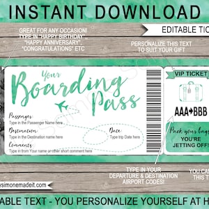 Fake Boarding Pass Template Plane Ticket Gift Printable, Surprise Airline Airplane Flight Destination Vacation Trip Reveal, INSTANT DOWNLOAD