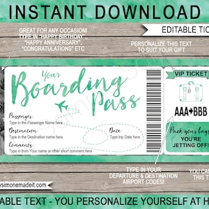 Fake Boarding Pass Template Plane Ticket Gift Printable, Surprise Airline Airplane Flight Destination Vacation Trip Reveal, INSTANT DOWNLOAD image 1