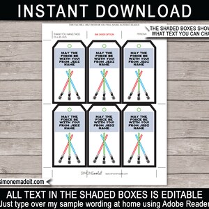 Printable Star Wars Party Favor Tags - Thank You Tags Template - Birthday Party Favors - INSTANT DOWNLOAD with EDITABLE text template - you personalize at home