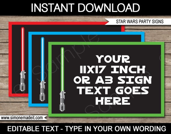 Star Wars Party Signs - INSTANT DOWNLOAD with EDITABLE text - pdf ...