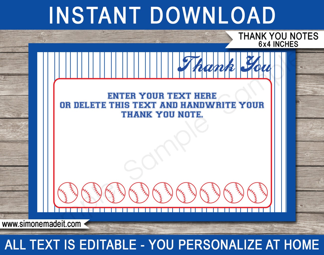 Baseball Party Thank You Cards Printable Thank You Notes | Etsy