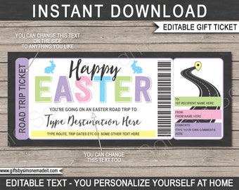 Easter Road Trip Ticket Template Gift Certificate Voucher - Printable Surprise Trip Reveal - Travel Ticket - EDITABLE text INSTANT DOWNLOAD