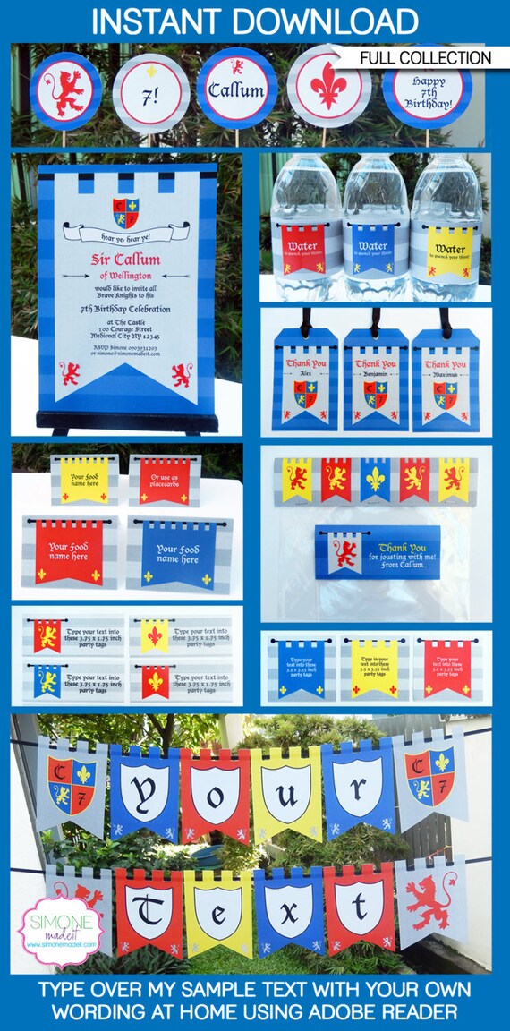 Knight Party Invitation Decorations Full Printable Package Etsy