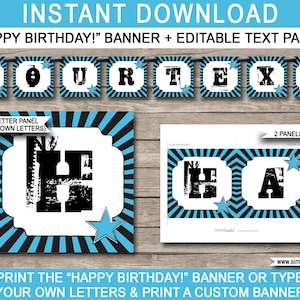 Rockstar Banner Template - Printable Birthday Party Decorations - Custom Banner - Concert Karaoke - INSTANT DOWNLOAD - EDITABLE text