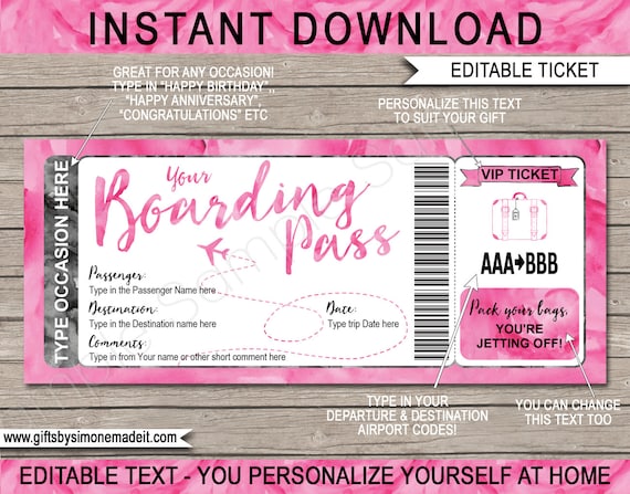 Boarding Pass Template Plane Ticket Gift Printable Surprise Girls Boarding Pass Template Plane Ticket Gift Printable Surprise Girls