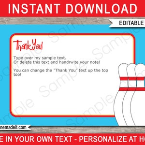 Bowling Party Bedankkaarten - Bowling Thema Bedankkaarten - Bowling Favor Tags - 4x6 inch - INSTANT DOWNLOAD met BEWERKBARE tekst