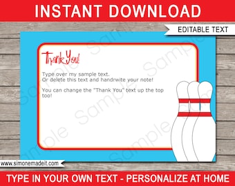 Bowling Party Thank You Cards: Editable Text (Digital Download)