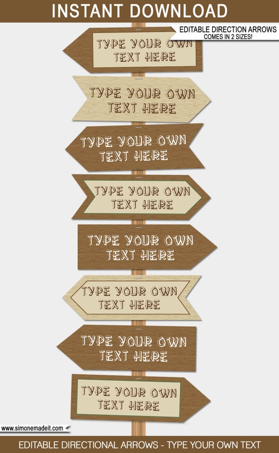 Printable Camping Signs Direction Arrows Templates Instant DOWNLOAD