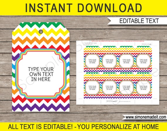 Rainbow Favor Tags Template - Printable Birthday Party Thank You Tags - Any Occasion Gift Tags - EDITABLE TEXT DOWNLOAD - you personalize Il_570xn