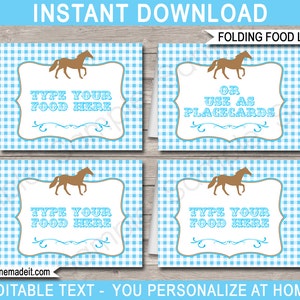 Pony Food Labels Template - Printable Horse Party Decorations - Place Cards - Buffet Tags - INSTANT DOWNLOAD with EDITABLE text