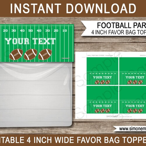 Football Party Favor Bag Toppers 4 Inches Wide INSTANT Etsy