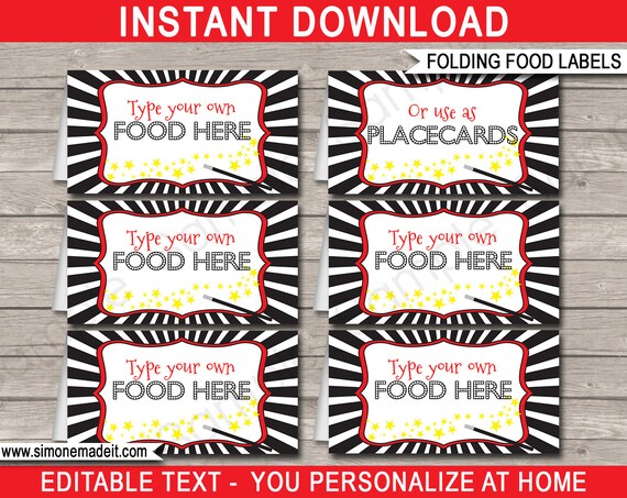 Magic Food Labels Template Printable Magic Theme Birthday -   Food  label template, Printable party decorations, Party food themes