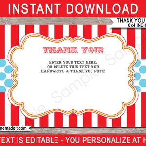 Carnaval Bedankkaarten - Afdrukbare bedankbriefjes - Carnaval of Circus Thema - Favor Tags - 4x6 inch - INSTANT DOWNLOAD - BEWERKBARE tekst