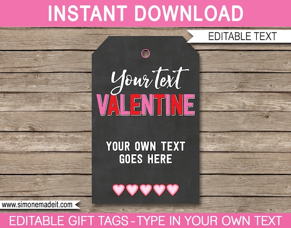 Valentine's Day Gift Tags - Valentine's Day Chalkboard Gift Tags - Printable Gift Tags - INSTANT DOWNLOAD with EDITABLE text Il_570xn