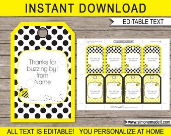Bee Favor Tags Template - Printable Birthday Party Thank You Tags - Baby Shower - INSTANT DOWNLOAD - EDITABLE text