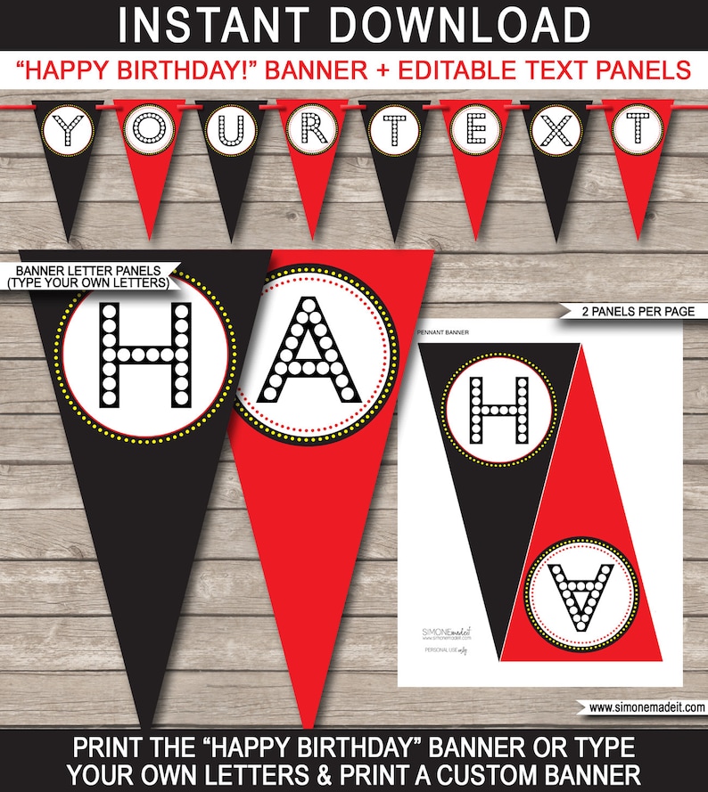 Movie Party Banner Template Printable Custom Birthday Party Decorations Pennant INSTANT DOWNLOAD EDITABLE text image 1