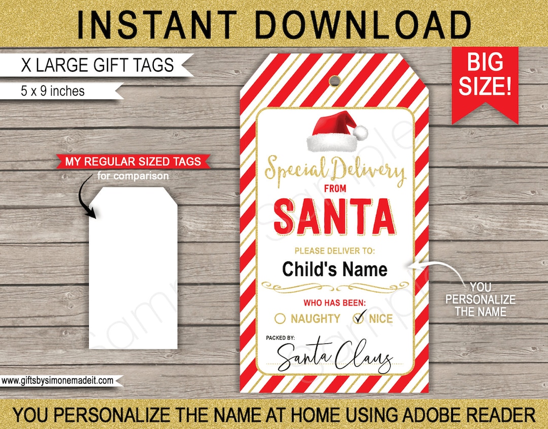 Editable Large Santa Tags Printable Template Christmas Gift Special ...