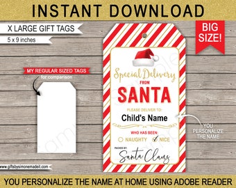 Editable Large Santa Tags Printable Template - Christmas Gift Special Delivery North Pole Delivery Label - INSTANT DOWNLOAD