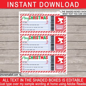 Ski Ticket Template Surprise Skiing Trip Christmas Gift Voucher Pass Certificate Holiday Vacation INSTANT DOWNLOAD text EDITABLE image 2