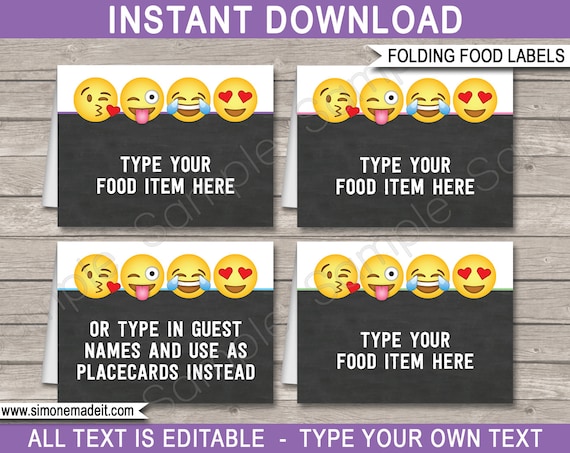 emoji food labels printable folding buffet labels emoji etsy