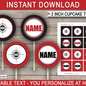 Laser Tag Cupcake Toppers Template - Printable Birthday Party Decorations - 2 inch - INSTANT DOWNLOAD - EDITABLE text