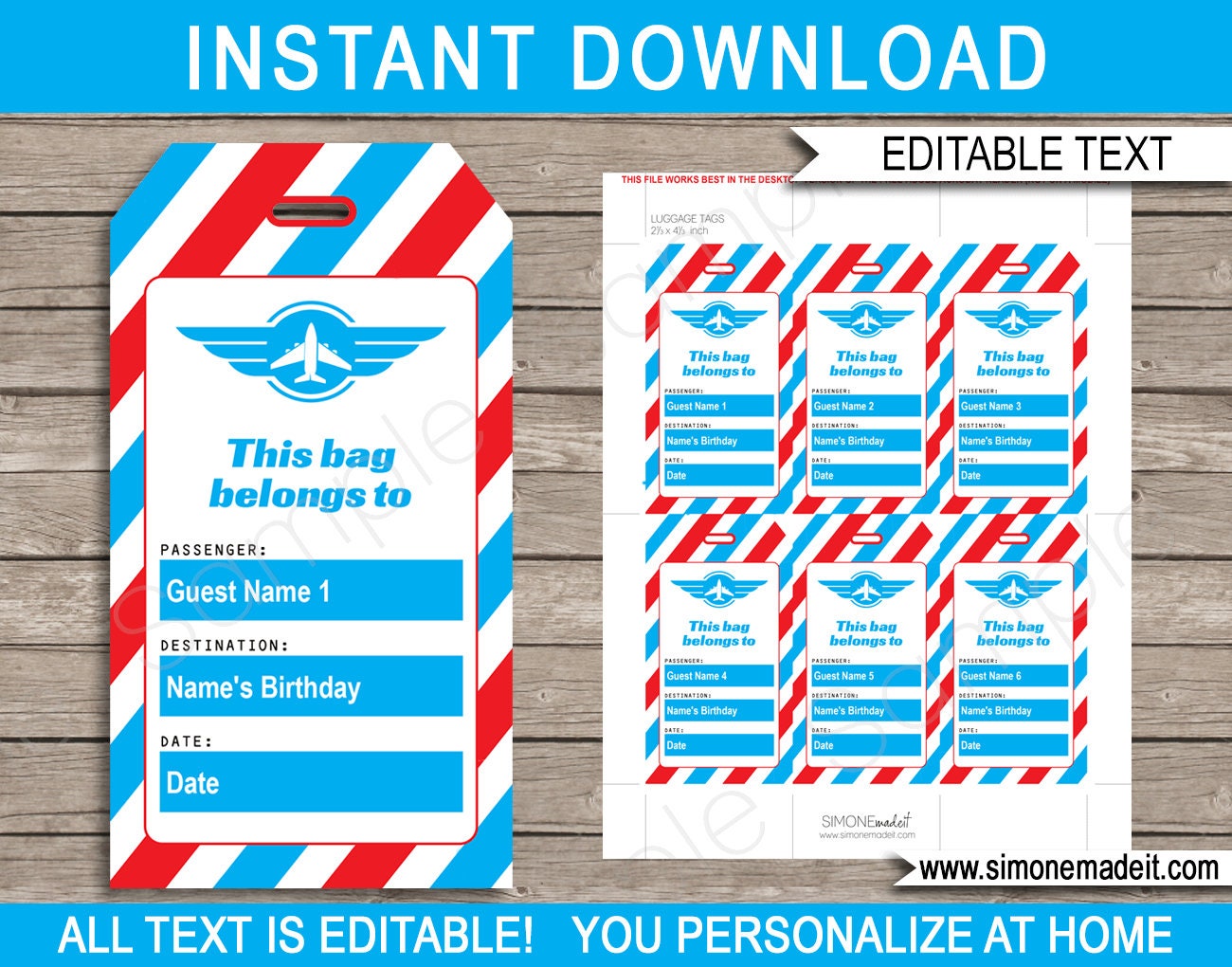 Airplane Luggage Tags or Favor Tags Template Printable Plane Thank You Tags Birthday Party INSTANT DOWNLOAD With EDITABLE Text Etsy