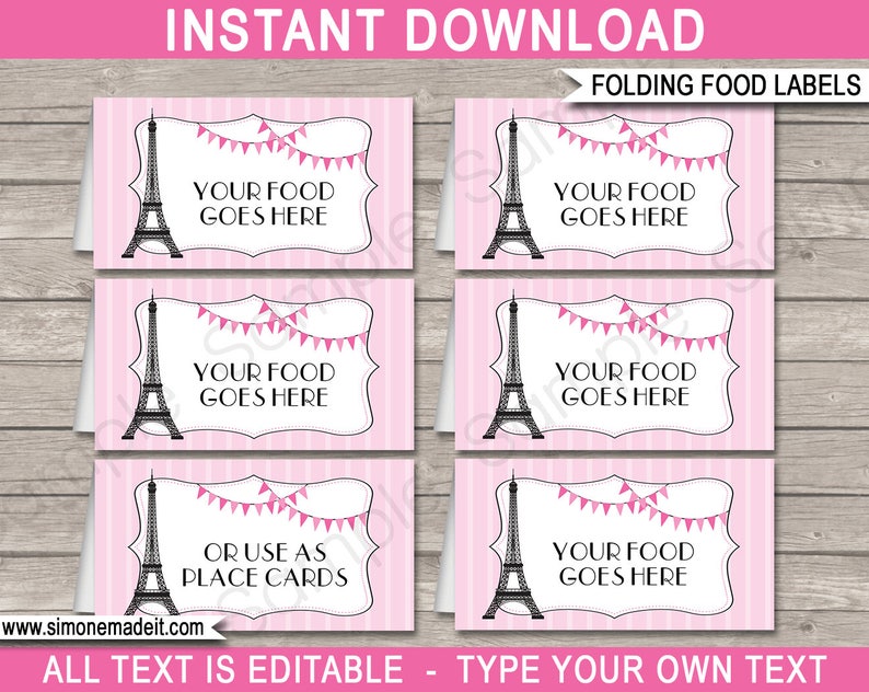 Paris Theme Party Templates with Invitation Printable Girls Birthday Decoration Bundle Pack Package Set Kit Collection DIY EDITABLE TEXT image 6