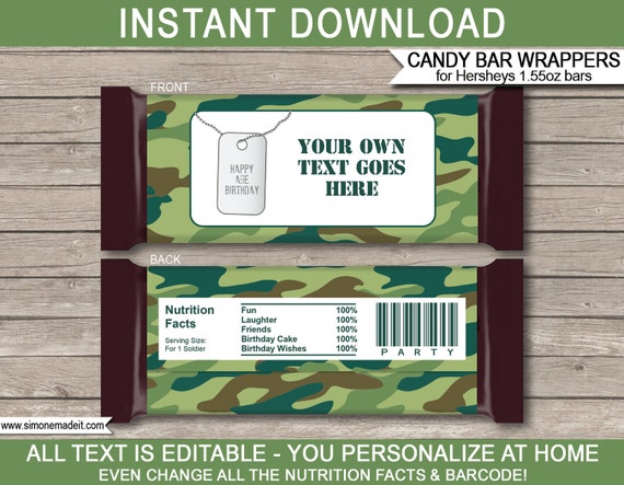 PERSONALISED CAMOUFLAGE CHOCOLATE WRAPPERS FITS ROLOS OR SIMILAR SIZE