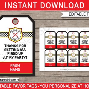 Fireman Party Decorations Invitation Printable Template Bundle Firetruck Package Pack Set Kit Collection INSTANT DOWNLOAD text EDITABLE image 7