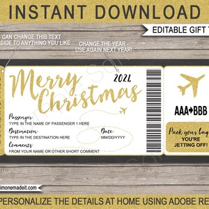 Modelo de cartão de embarque de Natal editável - Revelação de viagem surpresa, voo, feriado, férias - Passagem aérea falsa - DOWNLOAD INSTANTÂNEO