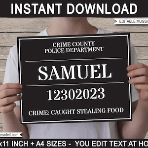 Mugshot Sign Board - Photo Booth Prop - Mug Shot - Police Party, Murder Mystery, Cops & Robbers, Stag, Spy - INSTANT DOWNLOAD - EDITABLE