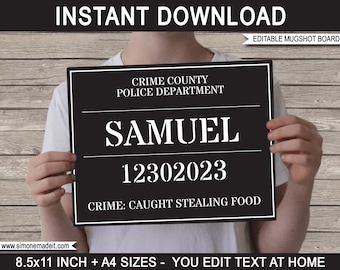 Mugshot Sign Board - Photo Booth Prop - Mug Shot - Police Party, Murder Mystery, Cops & Robbers, Stag, Spy - INSTANT DOWNLOAD - EDITABLE