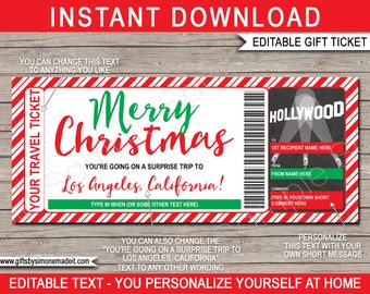 Los Angeles Trip Ticket Template - Printable Christmas Gift - Surprise Hollywood California Reveal Vacation Getaway Travel - EDITABLE