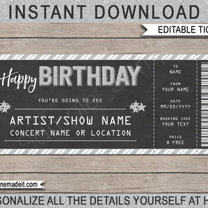 Druckbares Konzertticket Geschenk - Geschenkgutschein Zertifikat Fake Ticket Coupon Card - Surprise Concert, Show, Band - EDITIERBARER TEXT DOWNLOAD