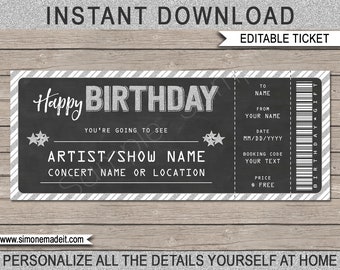 Printable Concert Ticket Gift - Gift Voucher Certificate Fake Ticket Coupon Card - Surprise Concert, Show, Band - EDITABLE TEXT DOWNLOAD