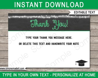 Graduation Thank You Cards - Printable Thank You Notes for Graduation Gift - Favor Tags - 4x6 inch - INSTANT DOWNLOAD with EDITABLE text