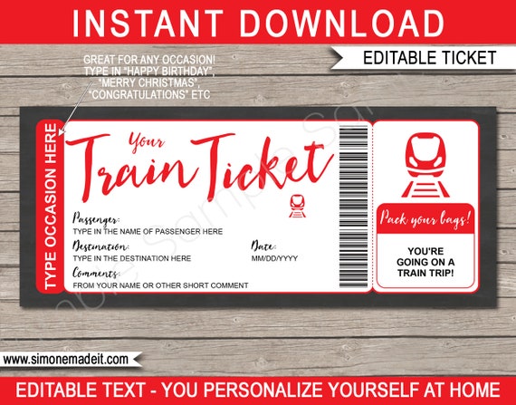 Train Boarding Pass Ticket Template Printable Editable Gift - Surprise  Train Trip Reveal - Red Destination Coupon - EDITABLE TEXT DOWNLOAD by  SIMONEmadeit | Catch My Party